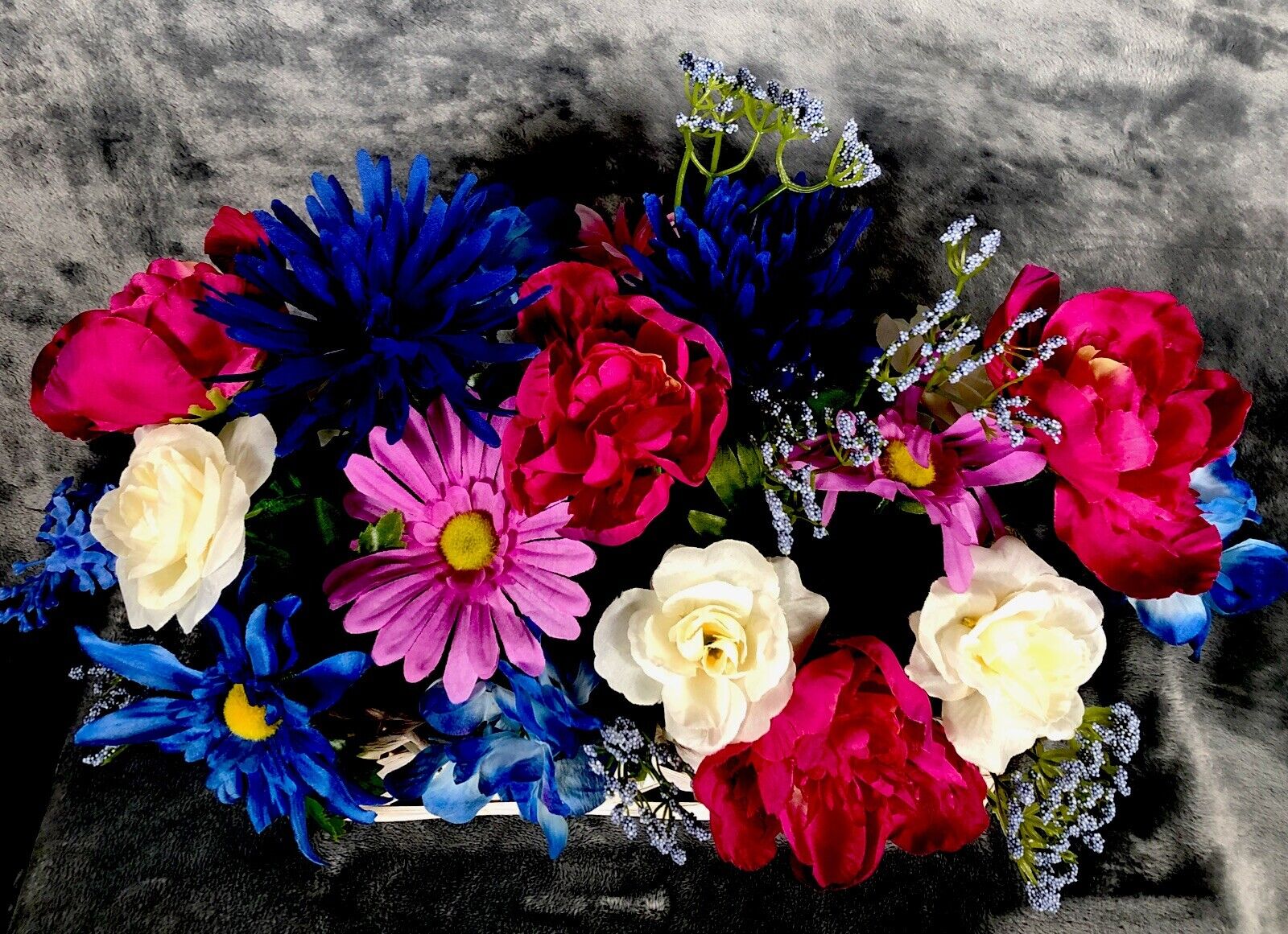 Artificial Floral Arrangement Spring Colors Wood Ledge Flower Basket 19”X 13”