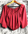 Vintage Urban Outfitters Burgundy Off-The-Shoulder Blouse Billowy Sleeves Elasti