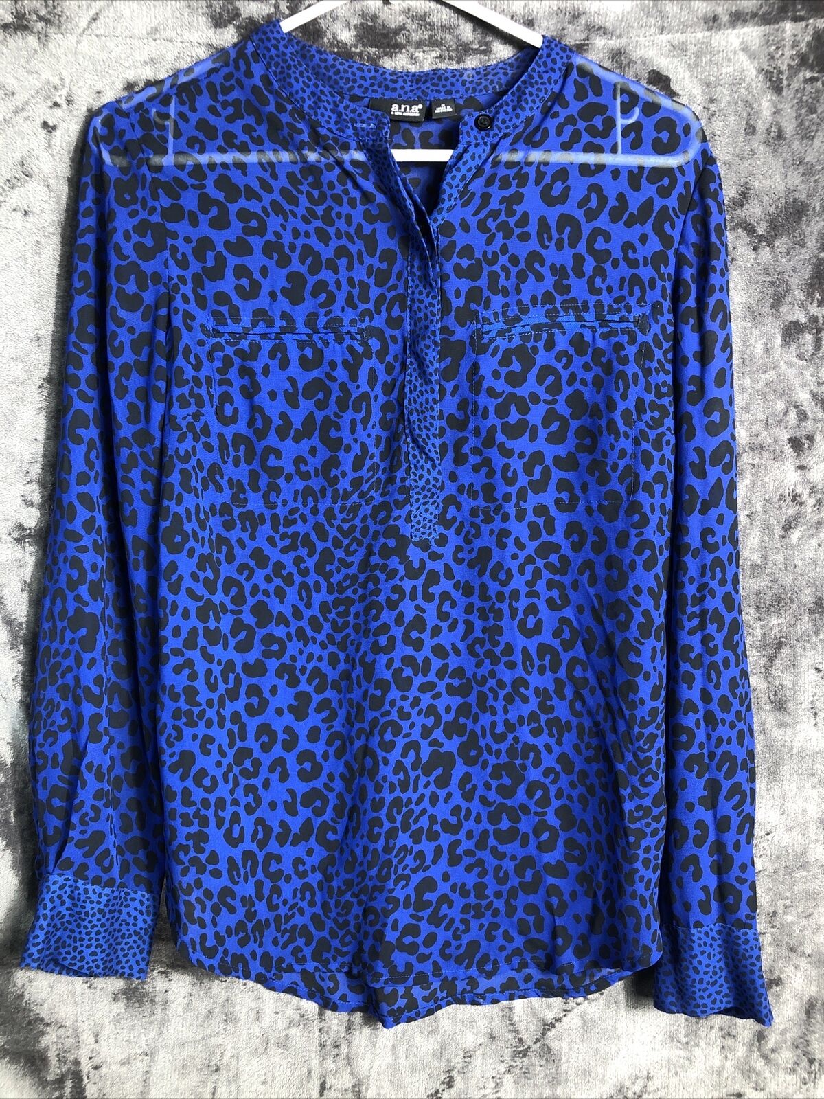 Ana A New Approach Top Royal Blue Animal Print Women’s Size M