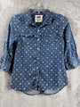 Levis Blue Denim Shirt W/ White Geometric Print Button-Down Front Long Sleeves