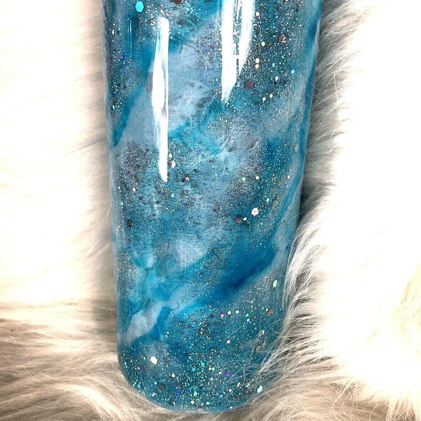 Blue/Silver Swirl Design Tumbler Stainless Steel Handmade Alcohol Ink Cup