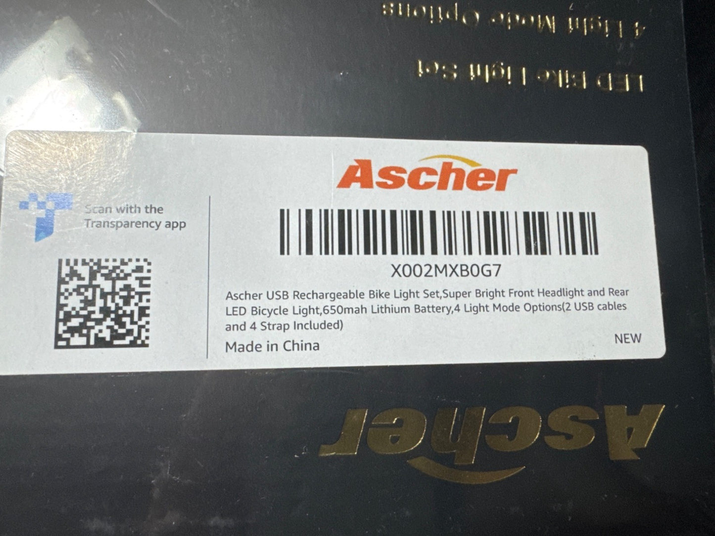 Ascher USB Rechargeable Bike Light Set With 650mAh Lithium Battery 4 Light Modes