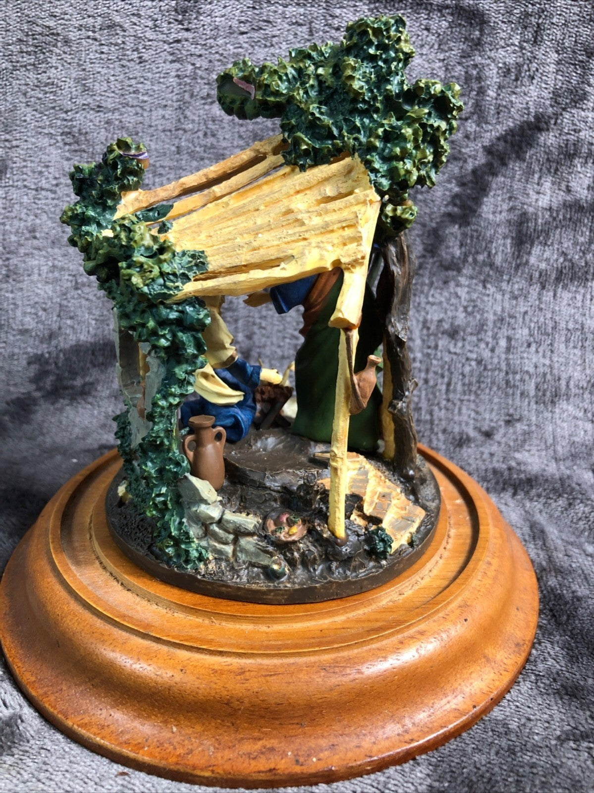 Nativity Scene Under Glass Dome With Wooden Base