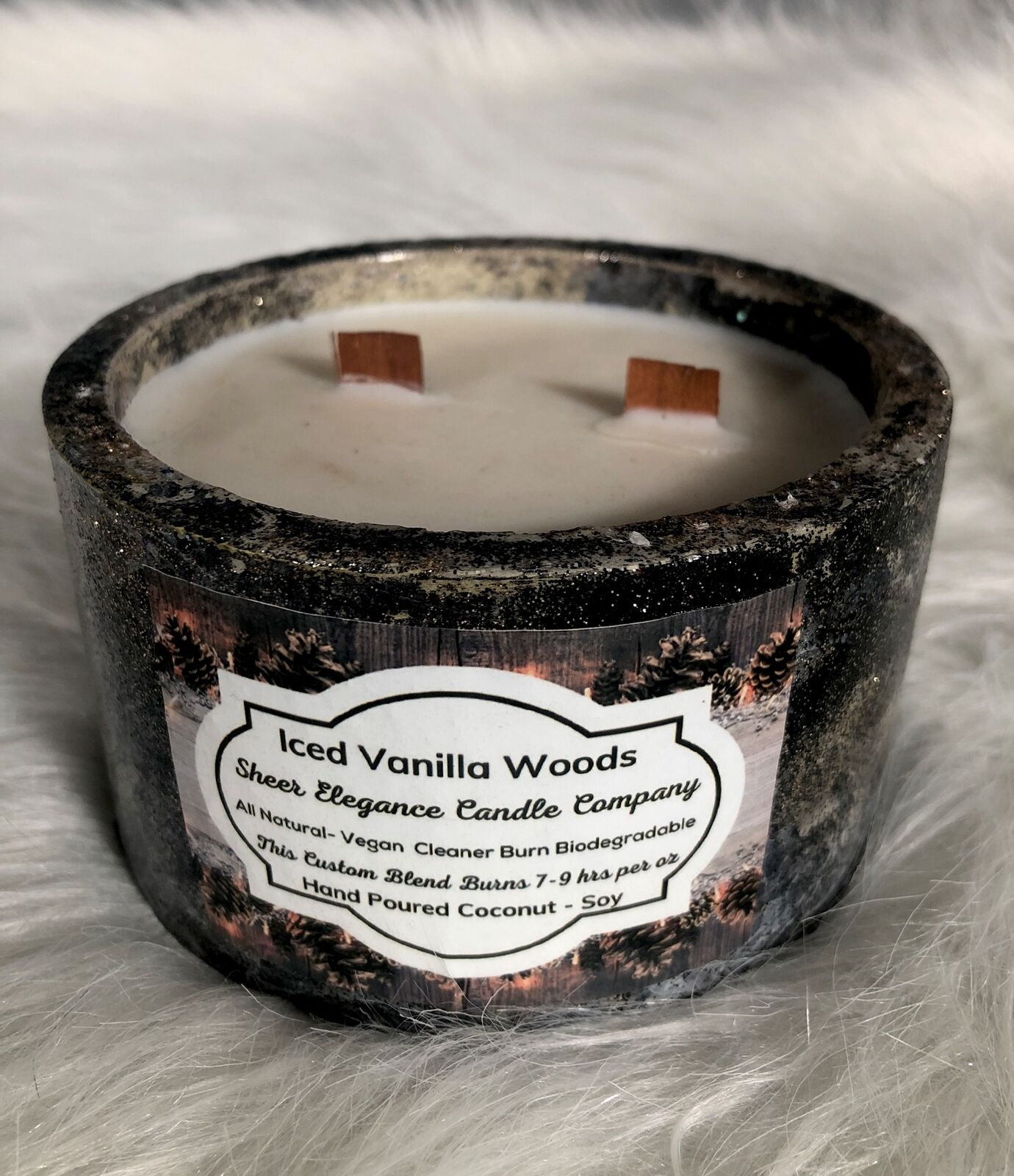 Hand Poured Iced Vanilla Woods Soy Candle Handmade Concrete Vessel 2 Wood Wicks