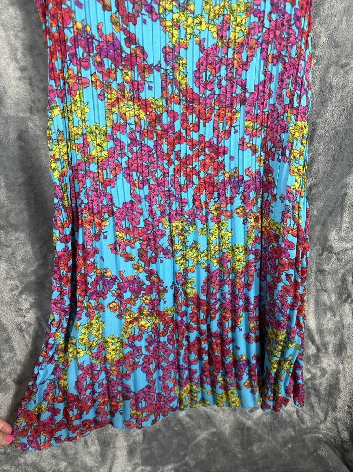New Directions Dress Womens A Line Turquoise Blue Floral Pleated Short Sleeve