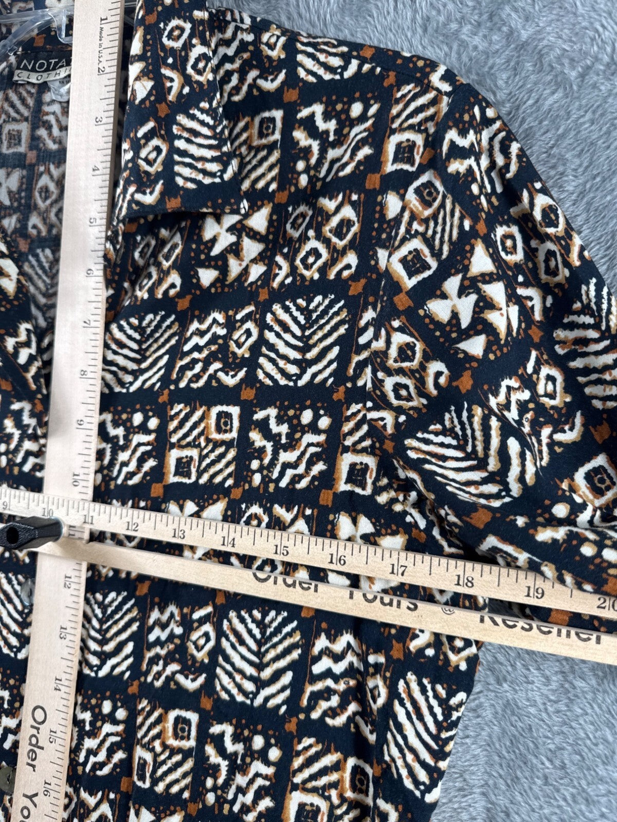 Notations Womens Geometric Print Button-Down Blouse Size XL Black/Brown/White