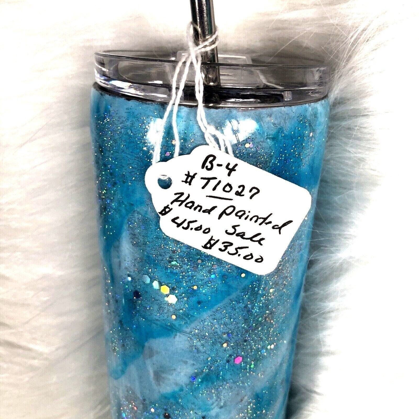 Blue/Silver Swirl Design Tumbler Stainless Steel Handmade Alcohol Ink Cup