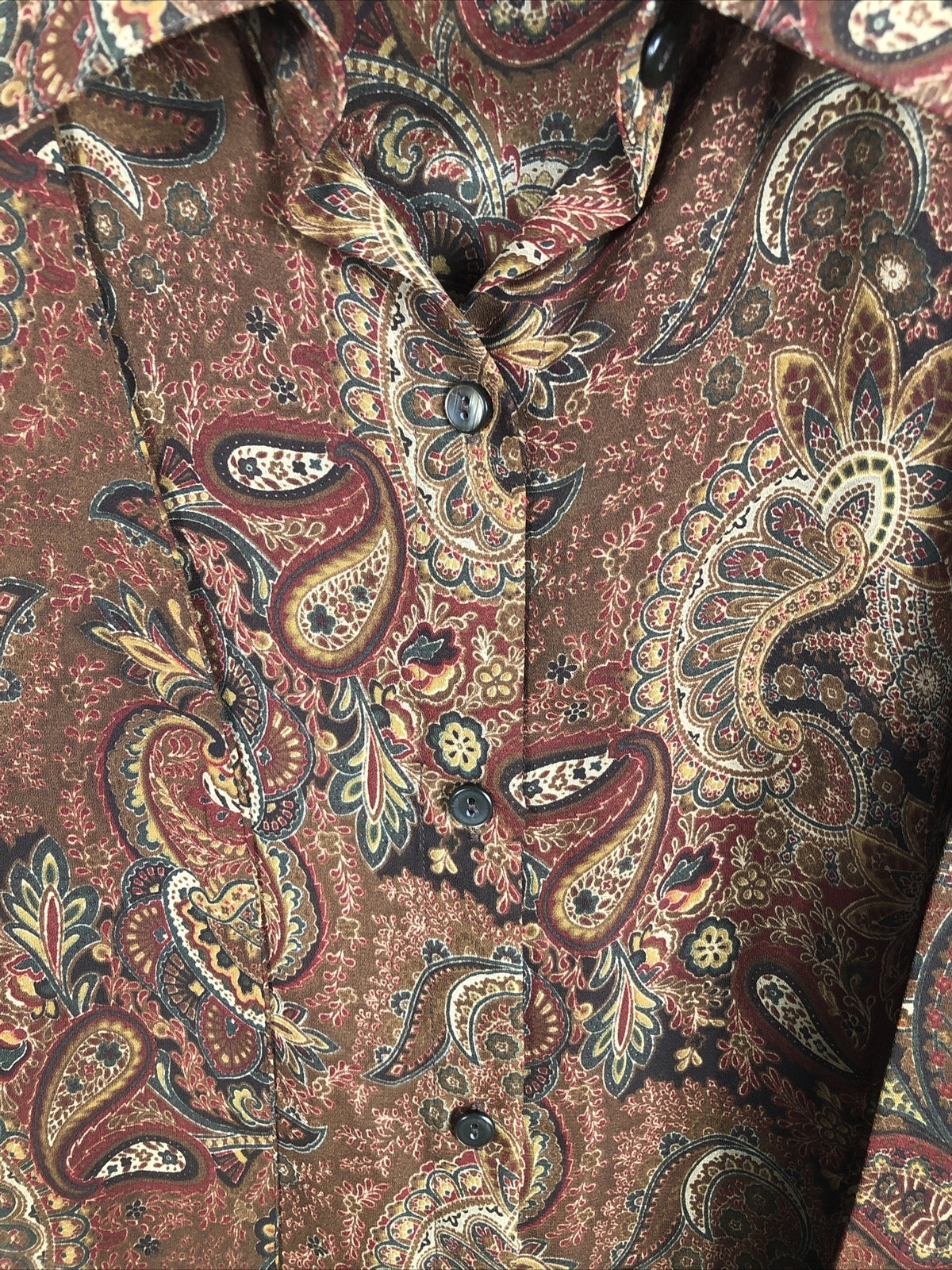 Rafaella Womens Paisley Button-Up Shirt Size 14 Brown & Multicolor
