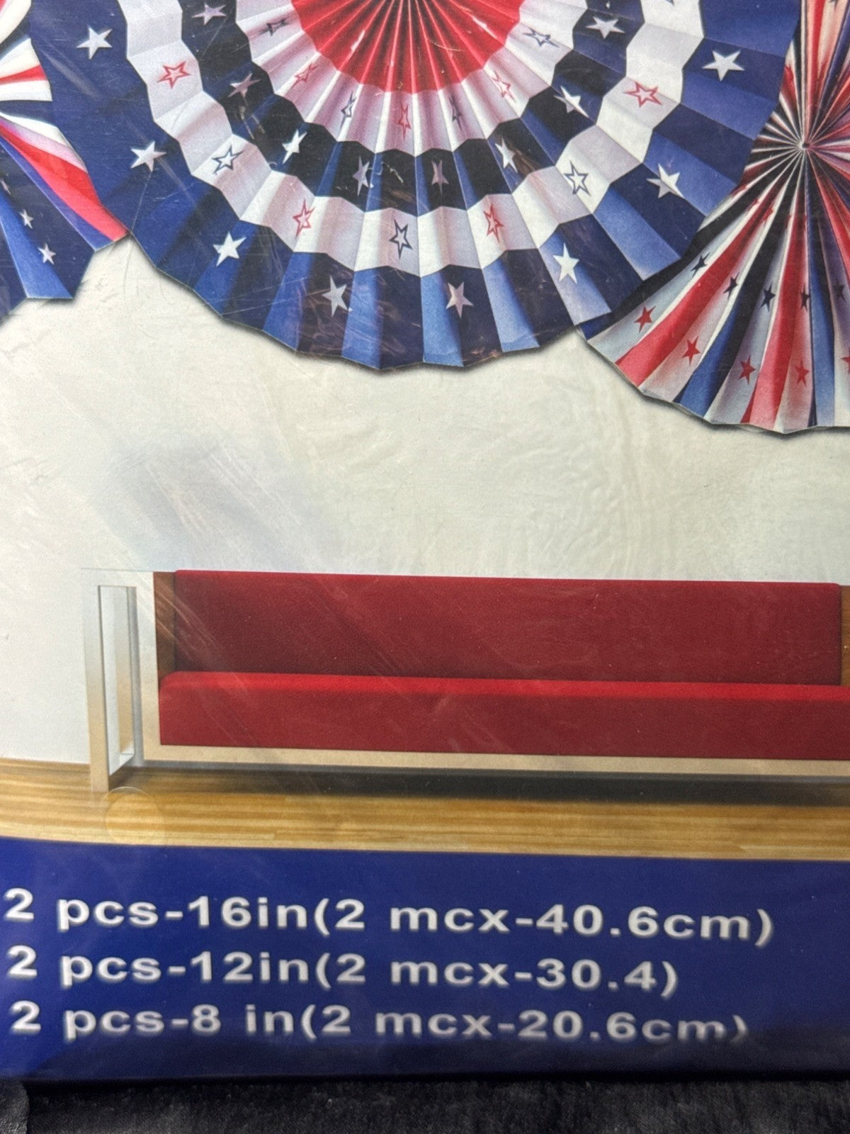 Patriotic Hanging Paper Fans Decoration Set - Red White & Blue - 2 Pcs 16" 2 Pcs