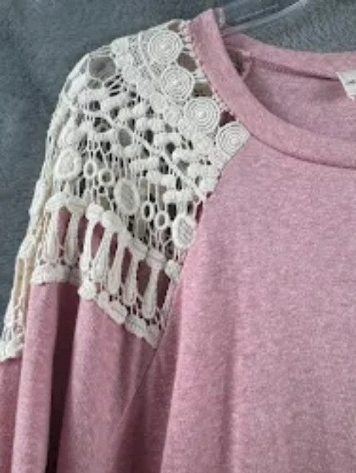 Lovely Melody Womens Long Sleeve Pink Top With Lace Details