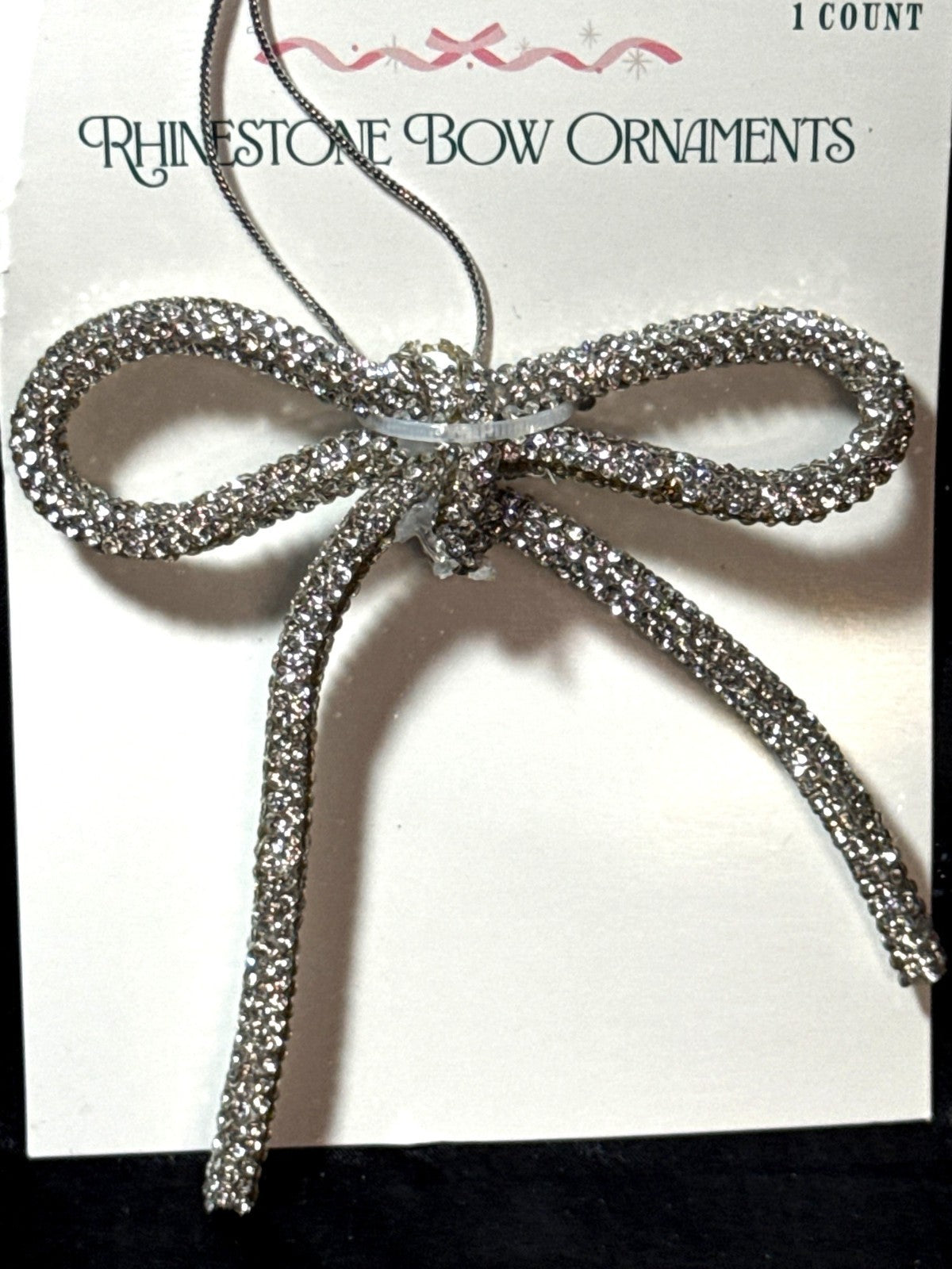 Silver Rhinestone Bow Ornament Hanging Decoration - Sparkling Holiday Accent