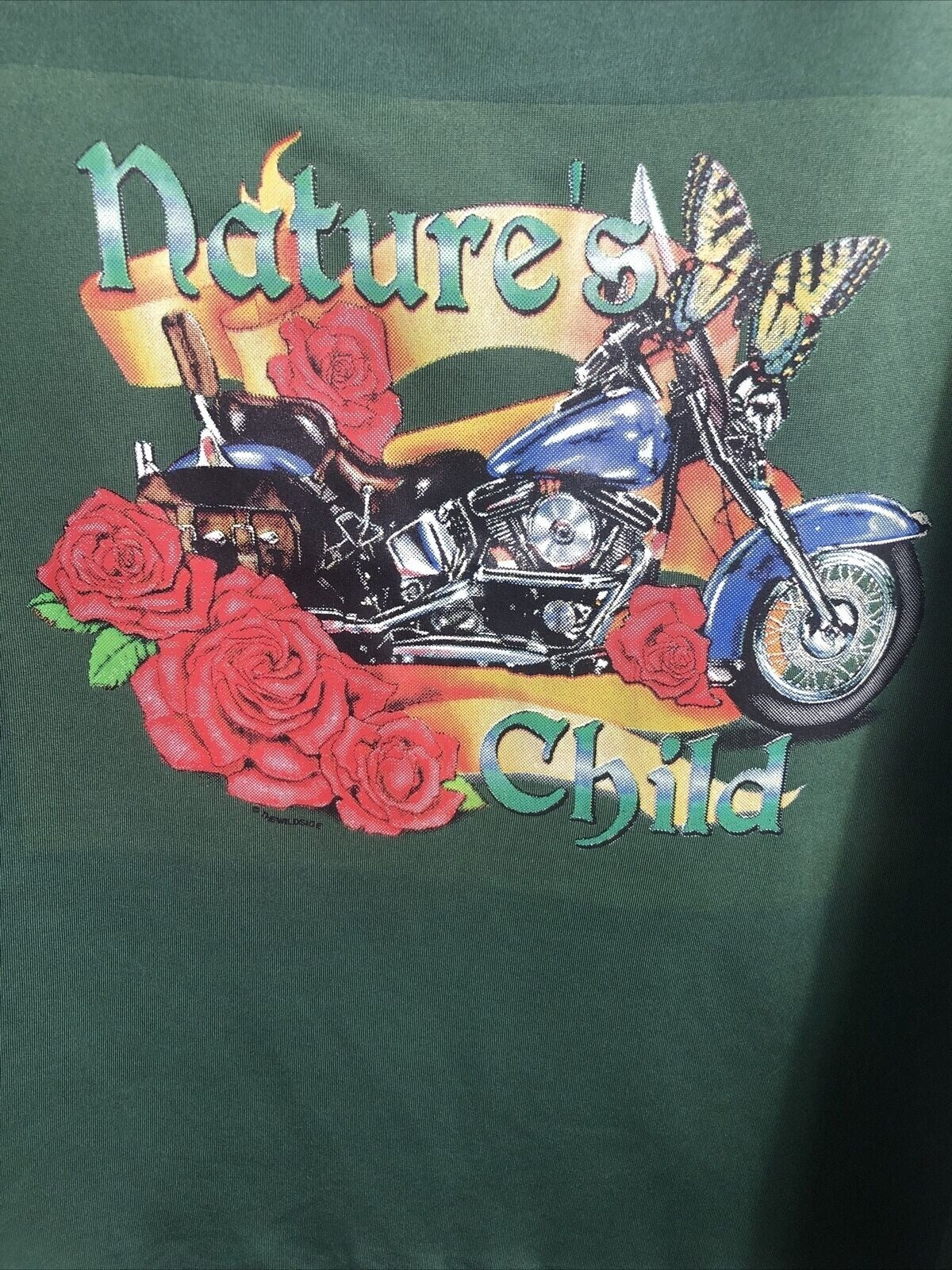 Gildan WomensT-Shirt Natures Child Green Graphic Motorcycle Roses Design Size XL