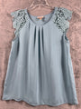 Loft Womens Light Blue Sleeveless Top With Lace Cap Sleeves Size M