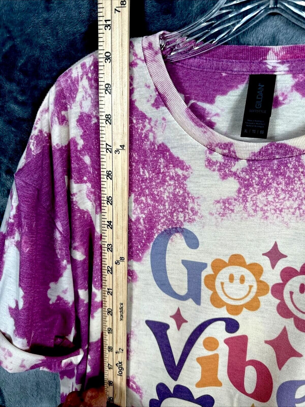 Women’s Shirt Good Vibes Only Tie-Dye Bleached Purple Size Extra Large
