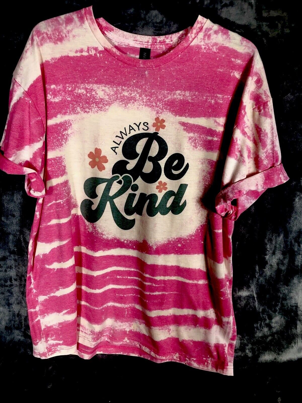 Be Kind Tye-Dyed Bleached Women’s T-Shirt Pink Inspirational Size Extra Large