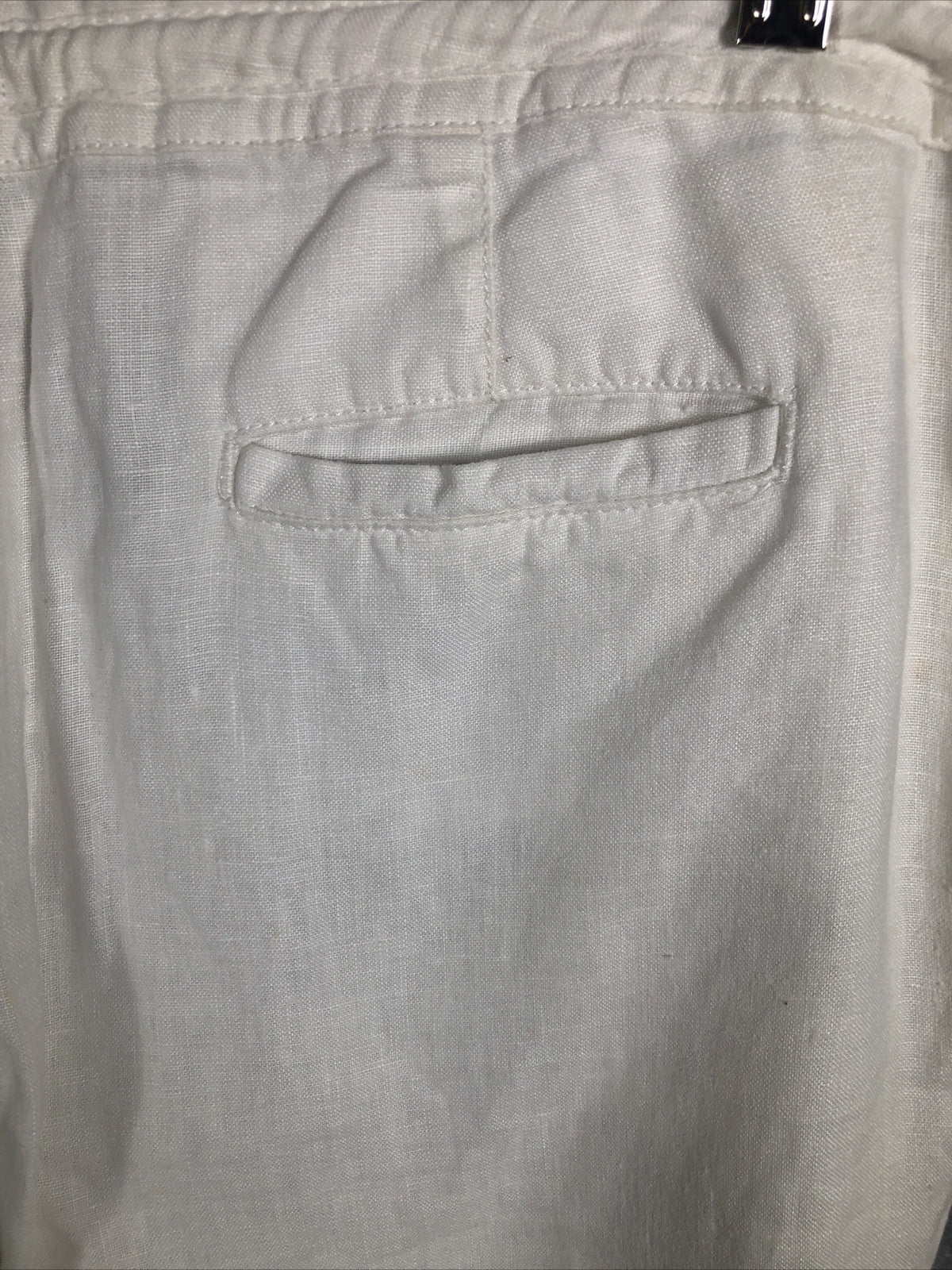 Merona Pants Woman’s Lounge Ivory Linen Pants Pockets Roll Tab Cuff Elastic XL