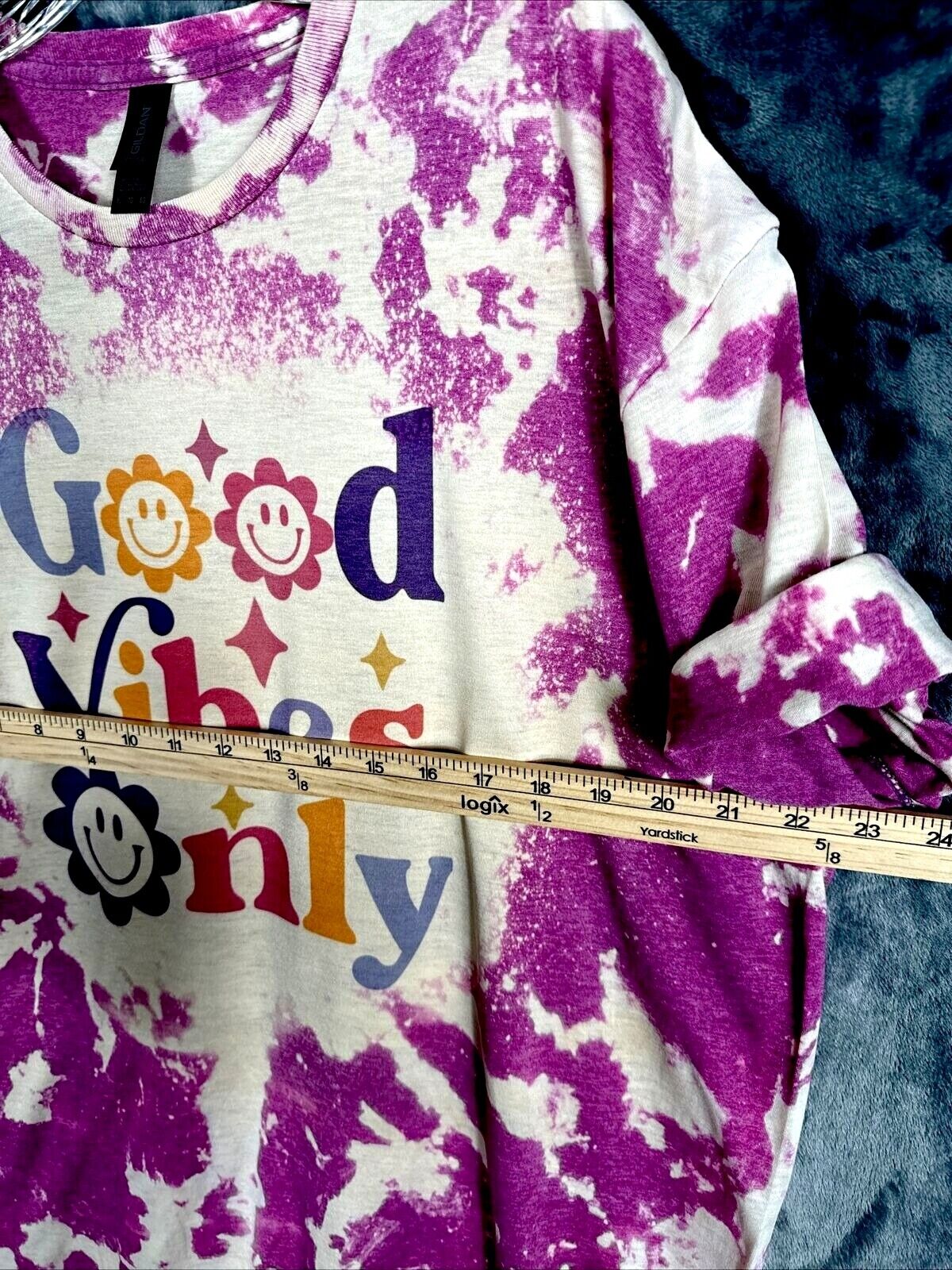 Women’s Shirt Good Vibes Only Tie-Dye Bleached Purple Size Extra Large