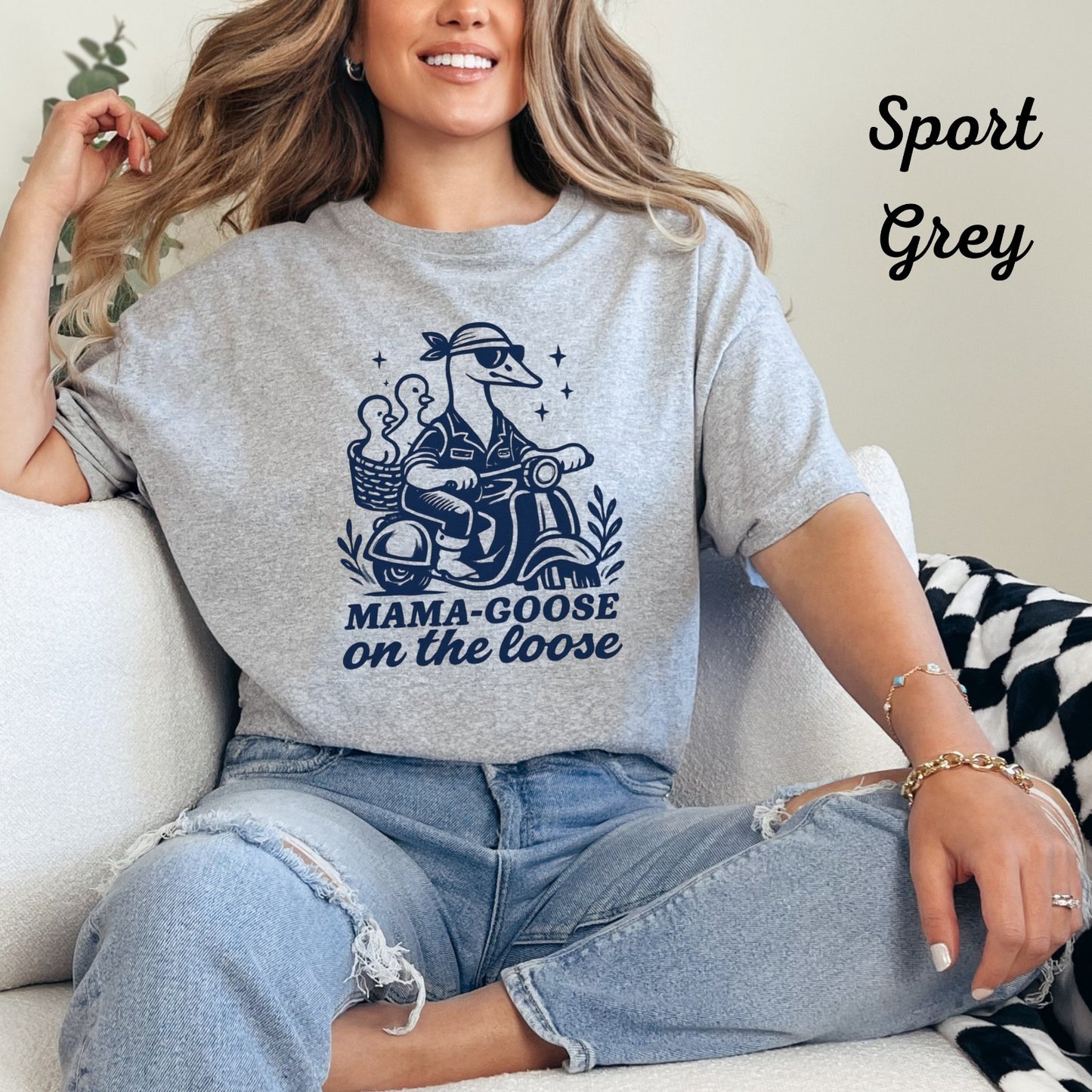 Womans T Shirt Funny Mama Goose on the Loose Shirt Funny Mom Top
