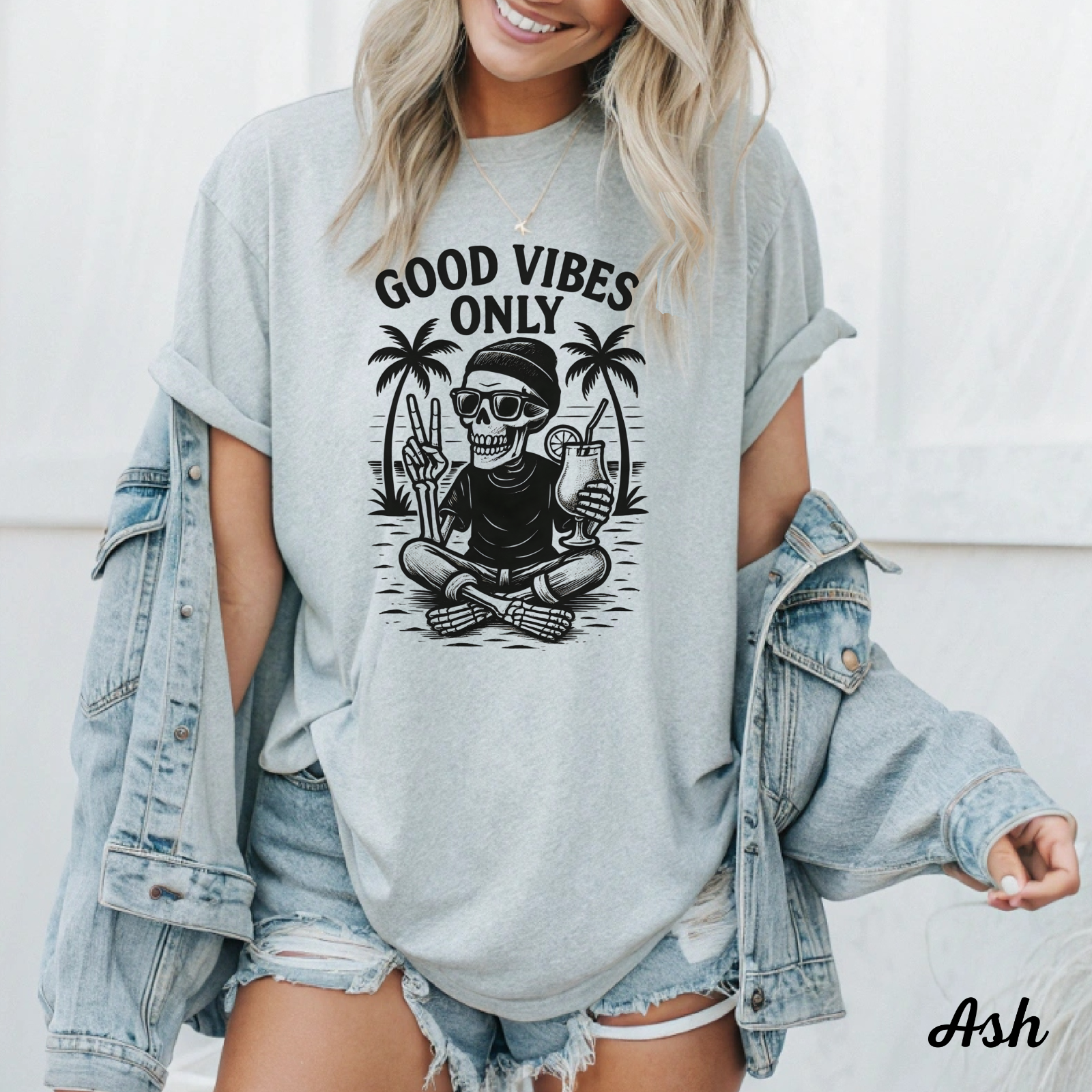 Womans T Shirt Skull Drinking Shirt Gothic Skeleton Punk Rock Streetwear Top