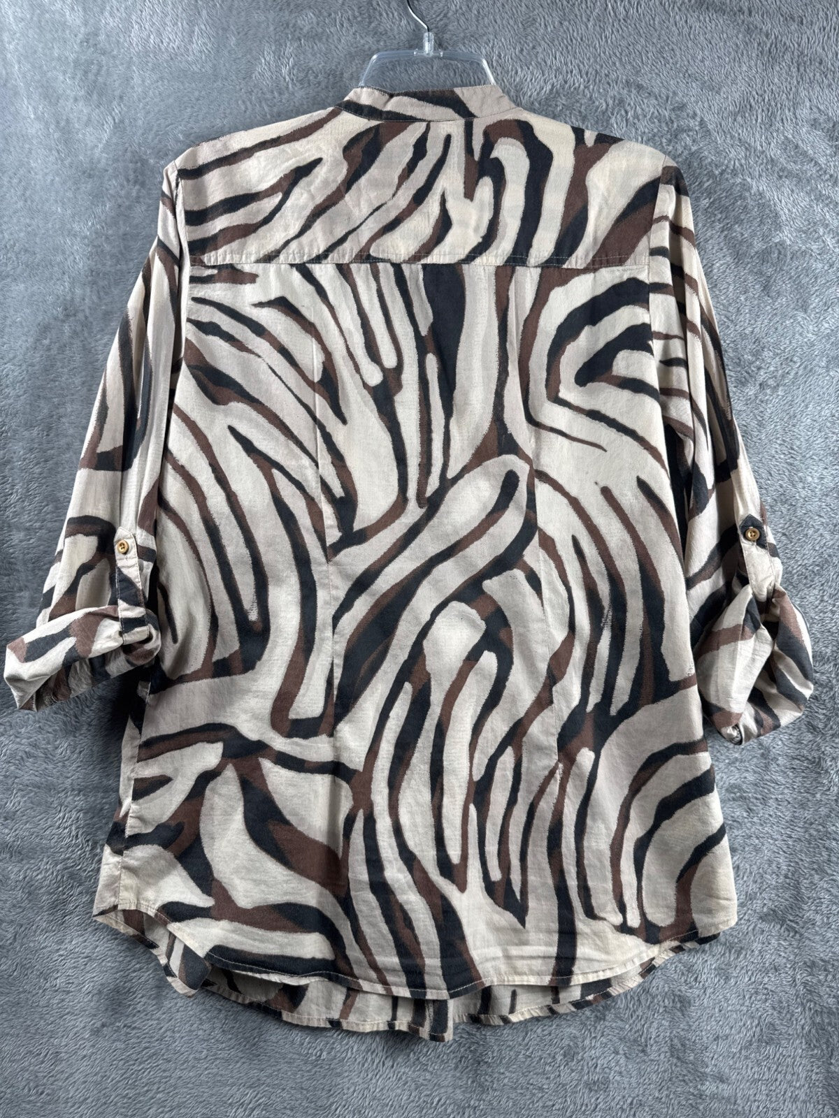 Style & Co Womens Shirt Zebra Print Button-Front Blouse M  Brown/Beige