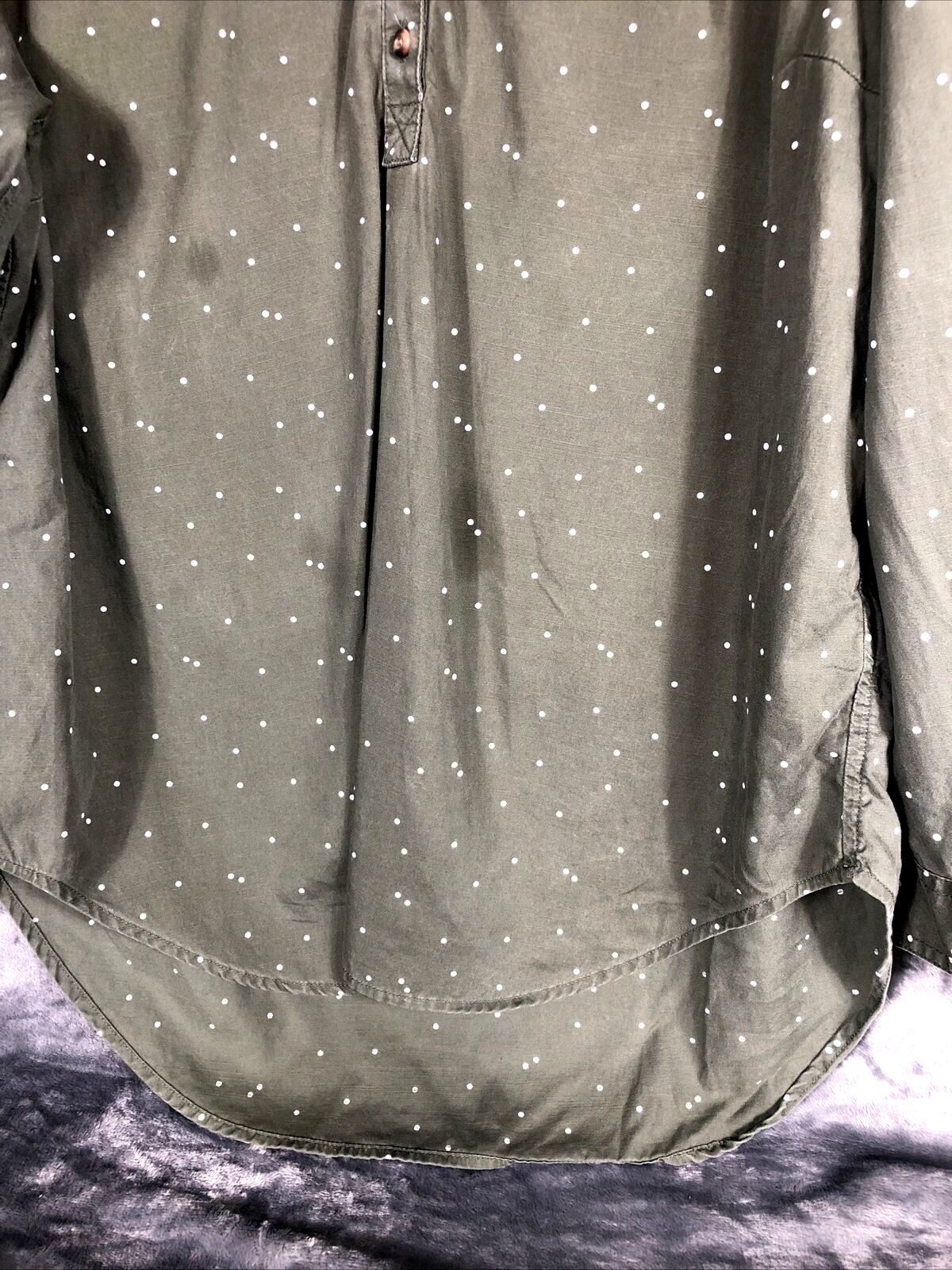 LL Bean V-Neck Womens Green Polka Dot Long Sleeve Shirt Size Adult X Large