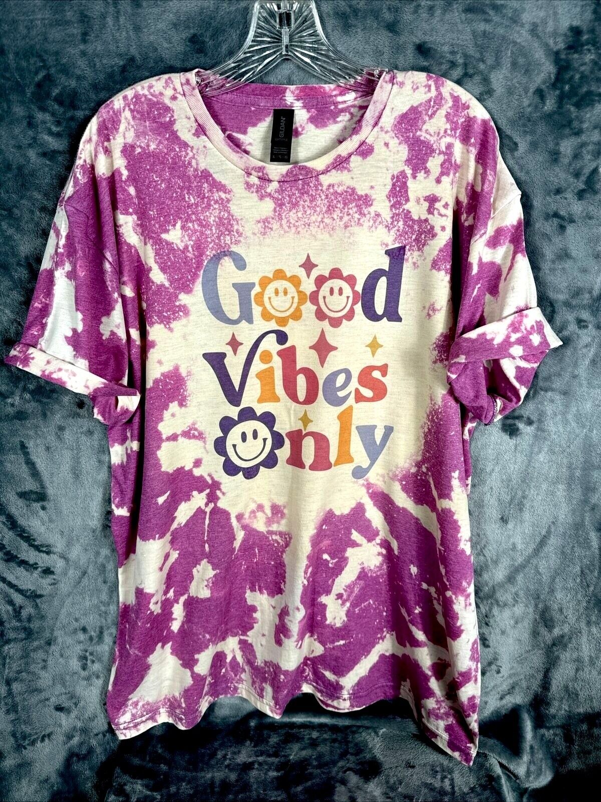 Women’s Shirt Good Vibes Only Tie-Dye Bleached Purple Size Extra Large