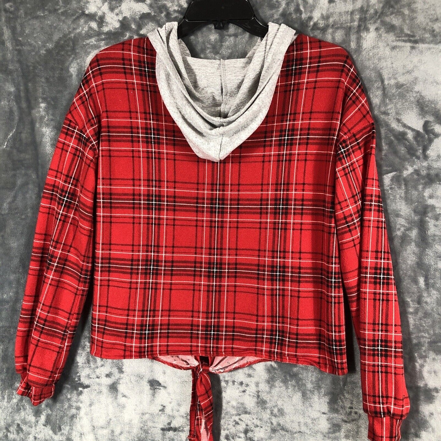 Blush In Bloom Women’s  Hoodie Red Plaid Front Tie Size Medium