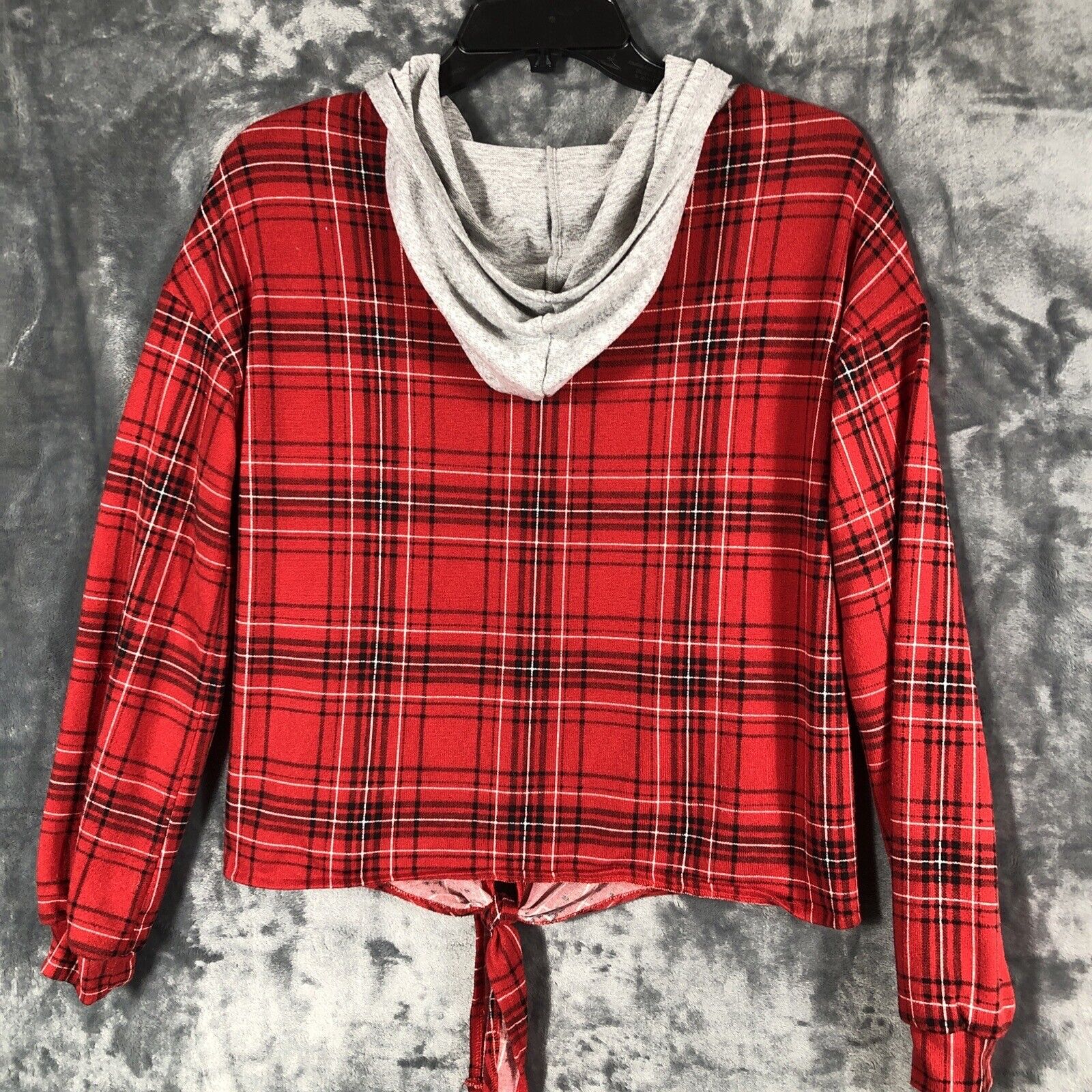 Blush In Bloom Women’s  Hoodie Red Plaid Front Tie Size Medium