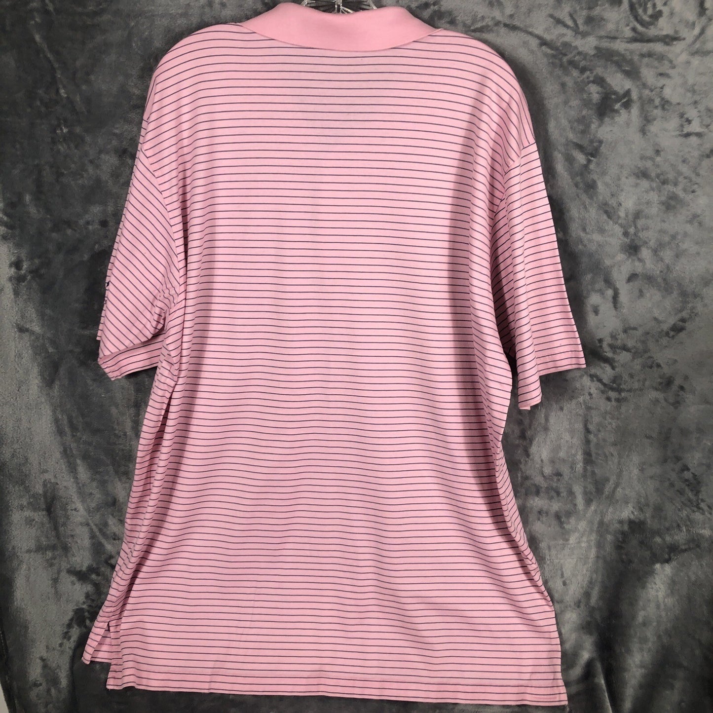 Peter Millar Men's Polo Golf Shirt Pink Stripped Extra-Large River Hills Logo