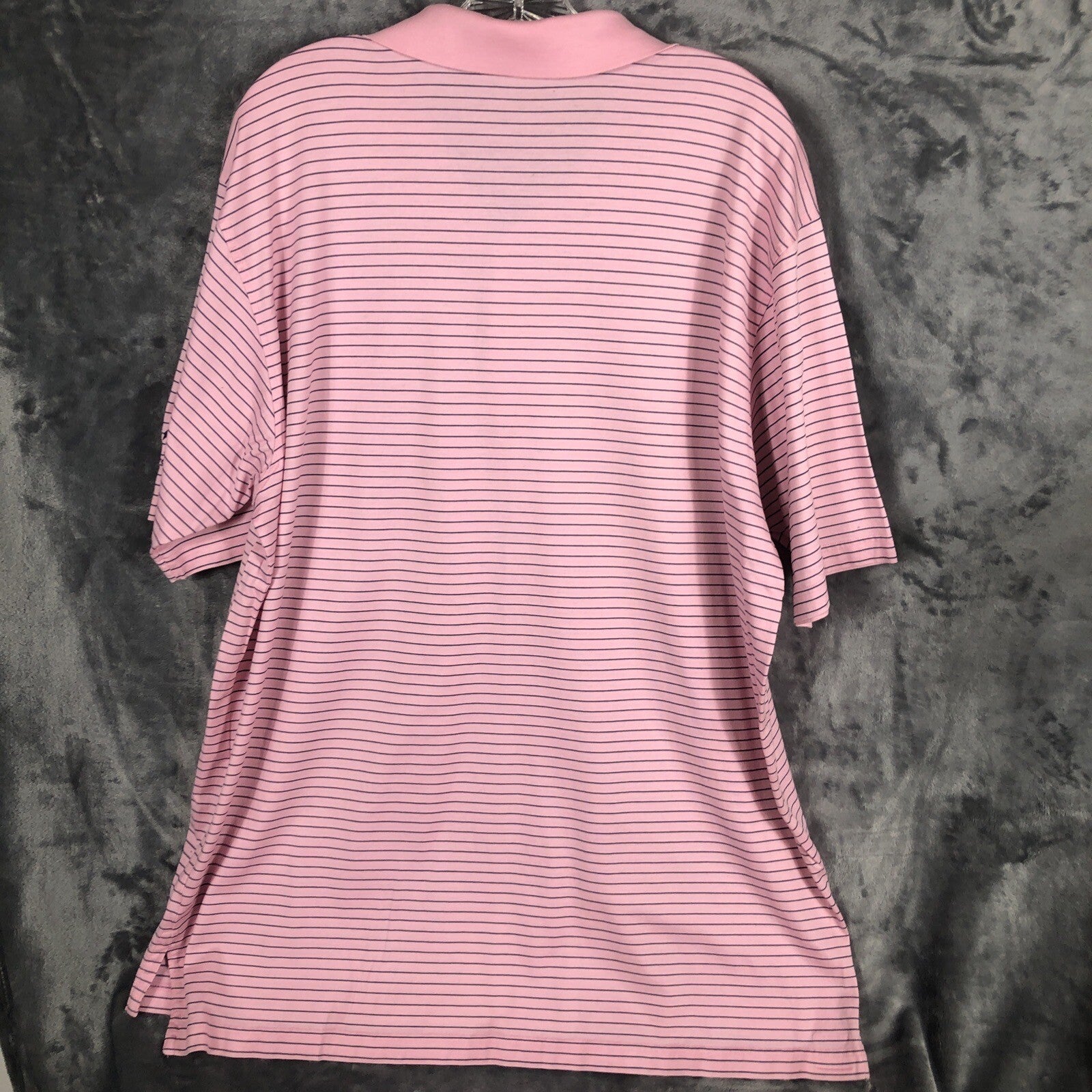 Peter Millar Men's Polo Golf Shirt Pink Stripped Extra-Large River Hills Logo