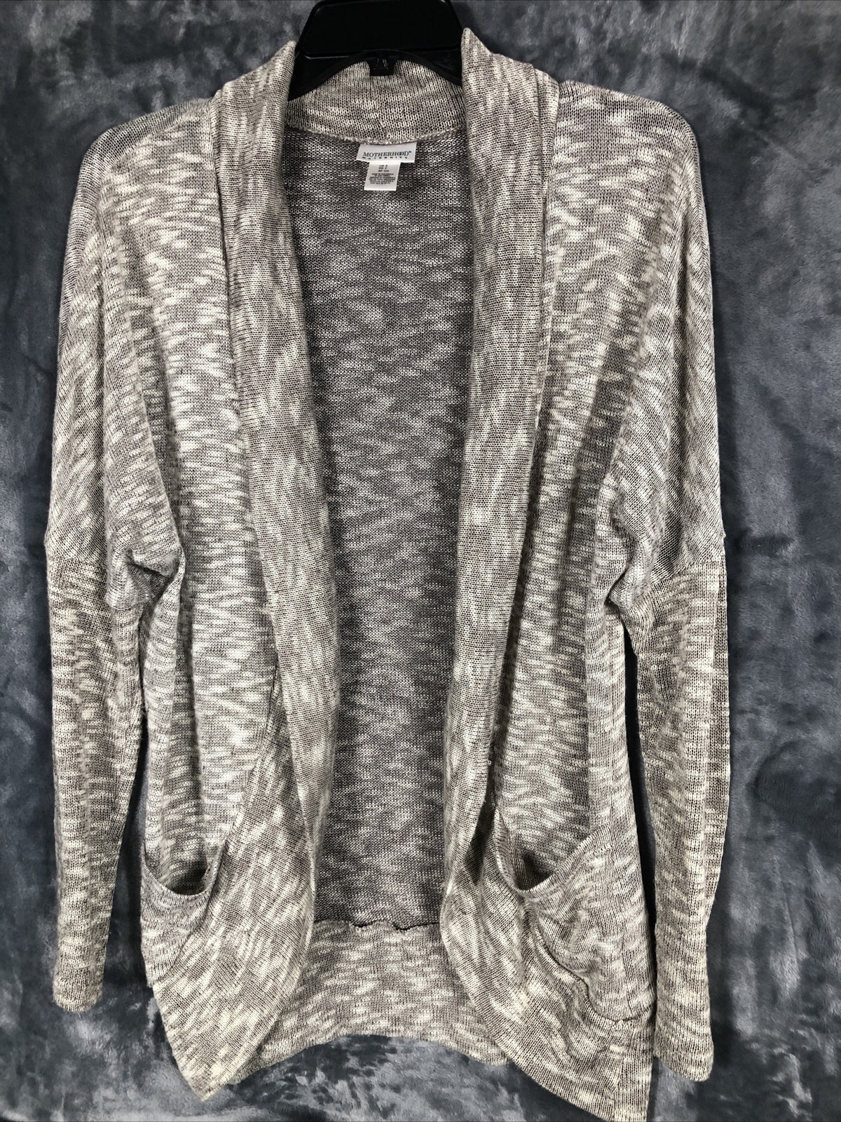 Motherhood Woman's Maternity Gray Open Front Knit Cardigan Sweater With Pockets