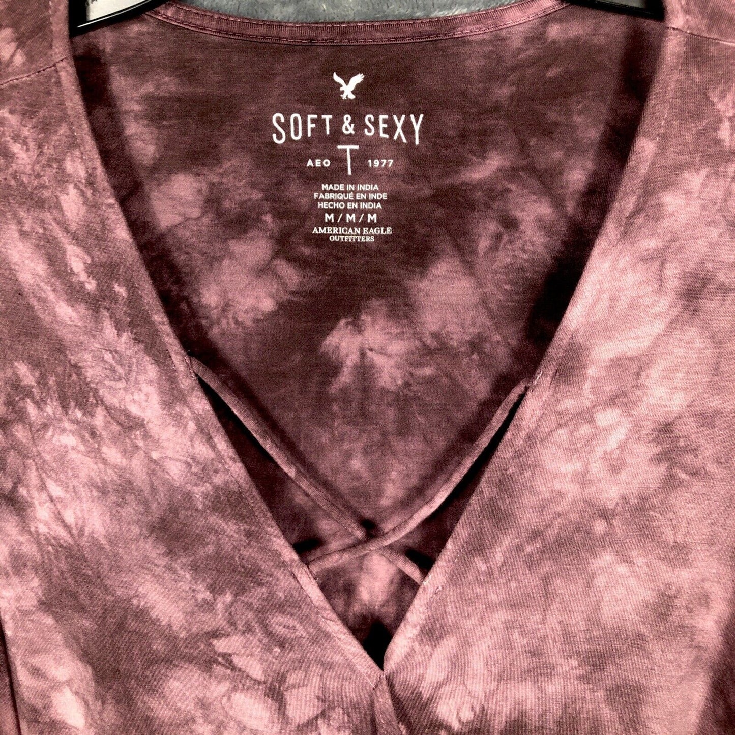 American Eagle V Neck Flare Sleeve Tie Dye Top Long Sleeve Womens Purple Medium