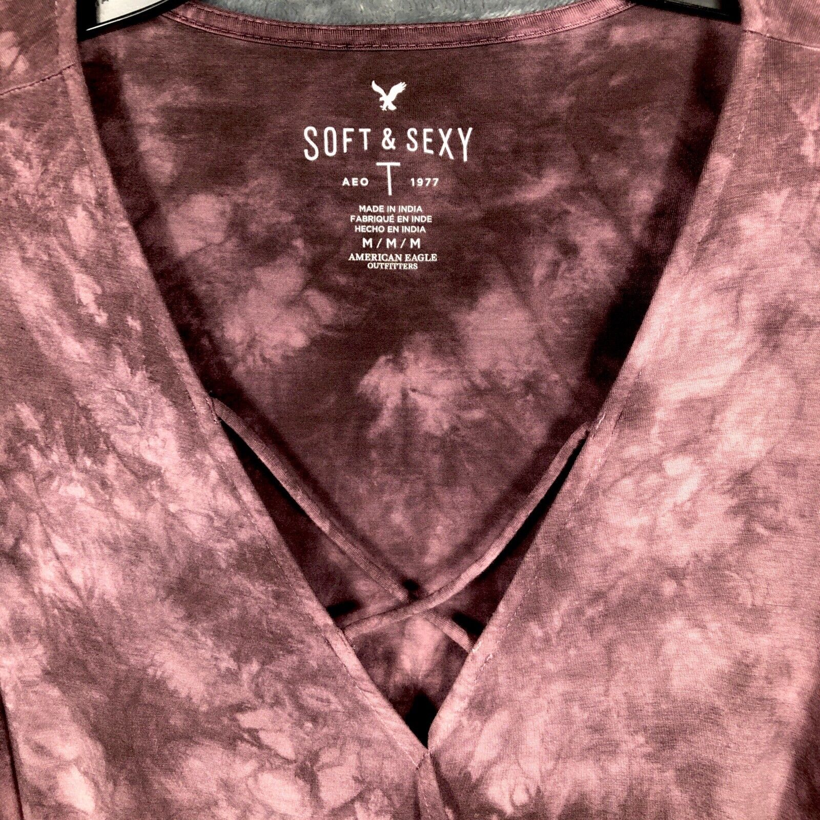 American Eagle V Neck Flare Sleeve Tie Dye Top Long Sleeve Womens Purple Medium