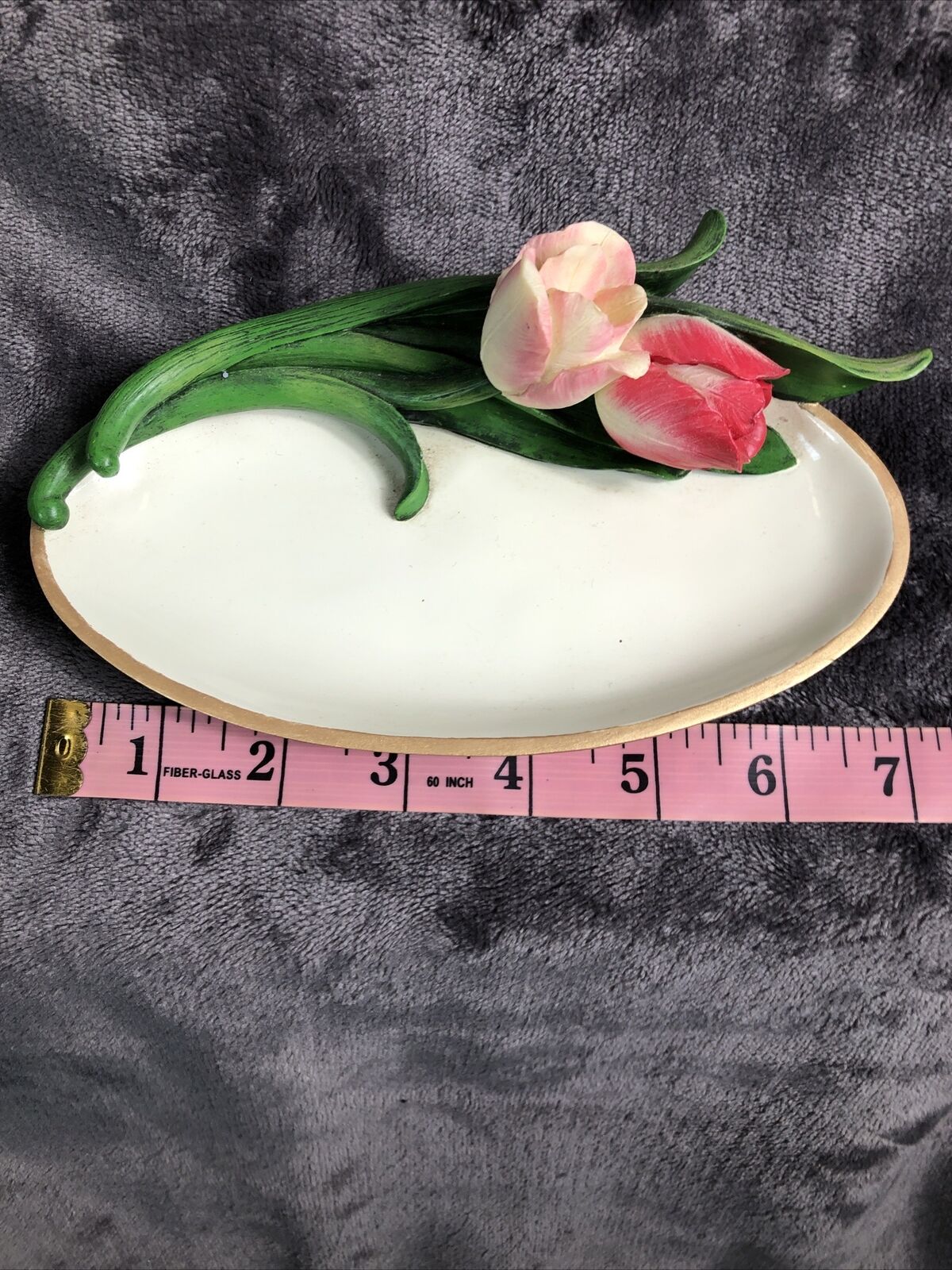Artisan Flair Buds n Bows Pink Flowers Dish Gold Trim An Feet