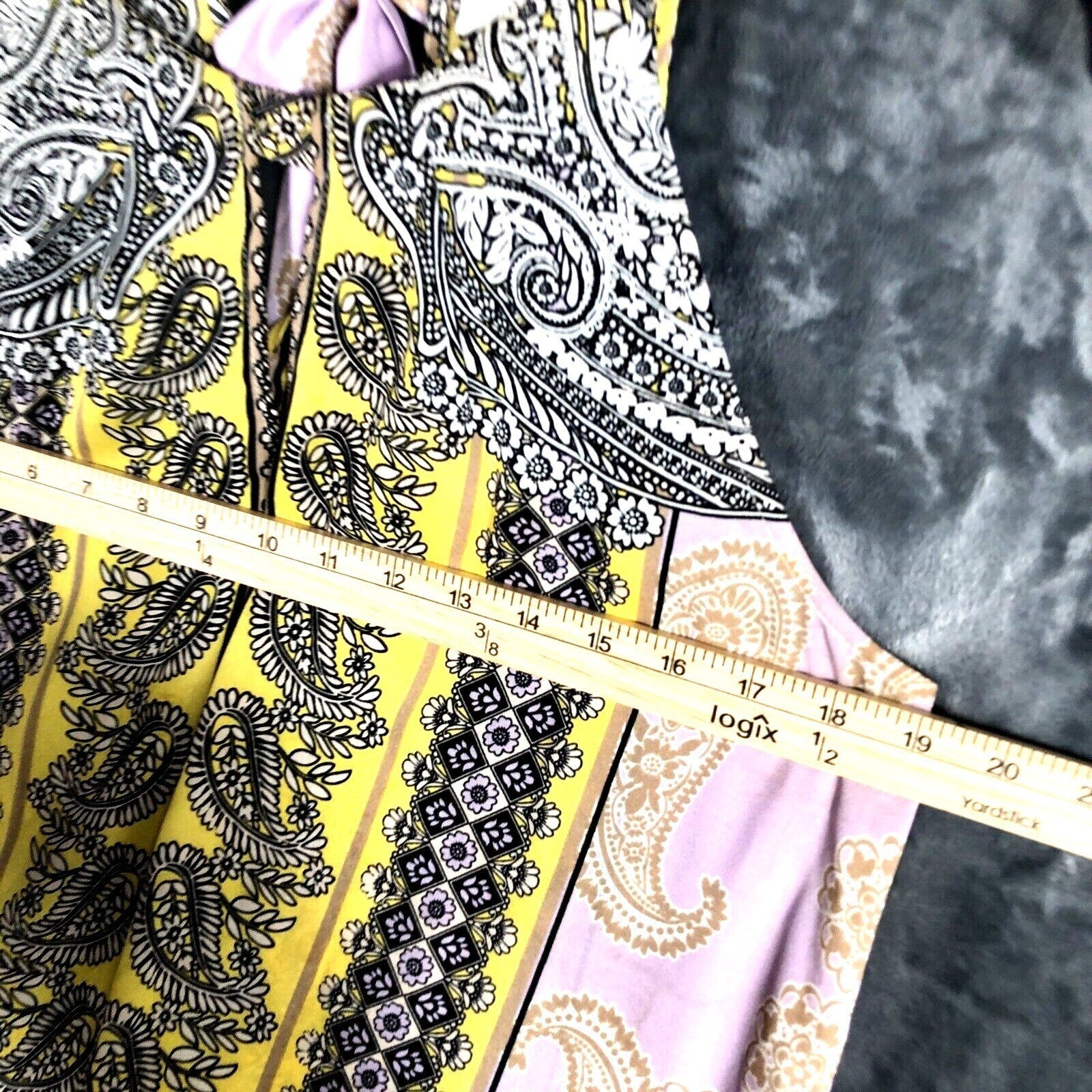 New York & Company Womens Paisley Print Sleeveless Halter Top Yellow/Black