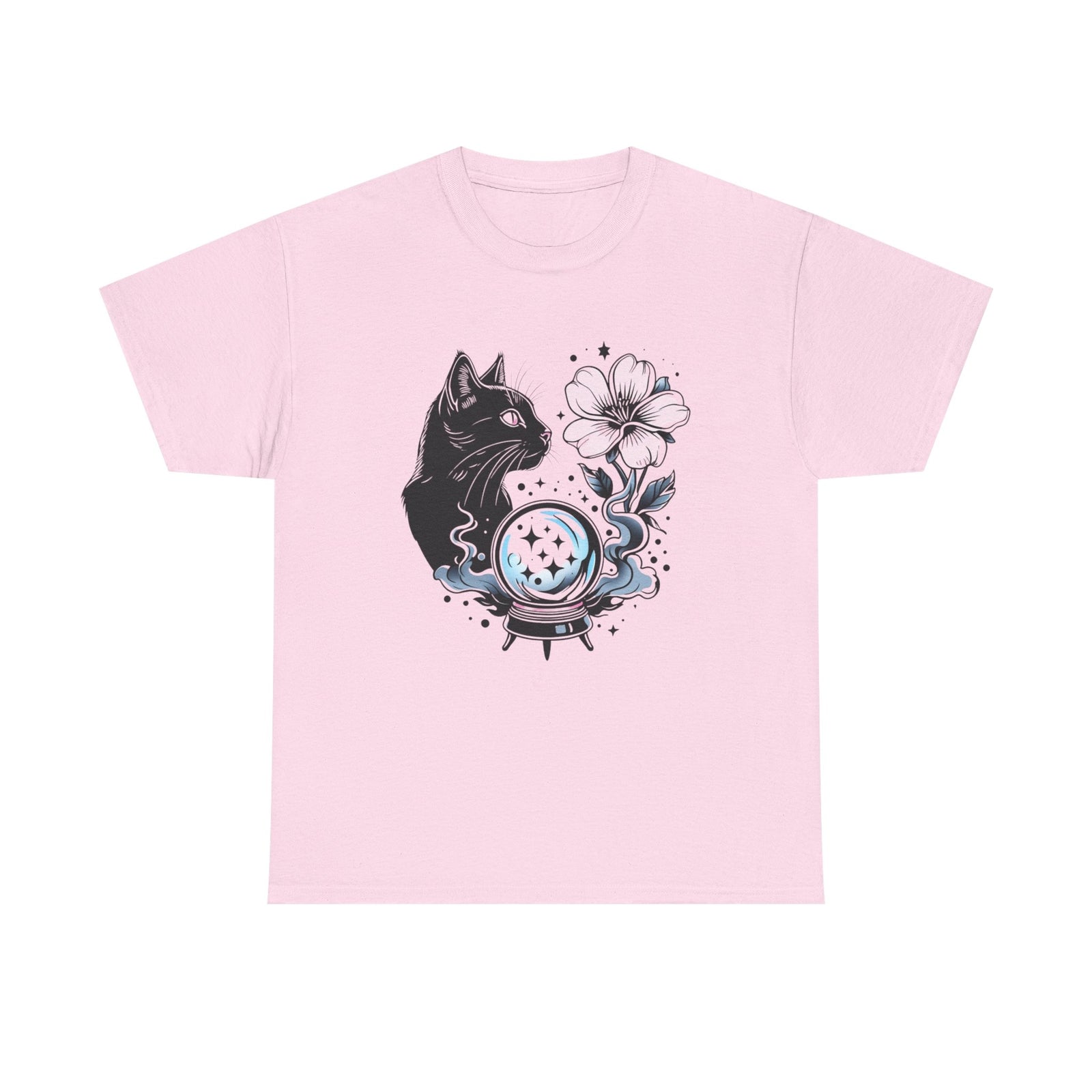 Womans Shirt Mystical Cat Celestial Moon Stars Witchy Vintage Wild Flowers Top 