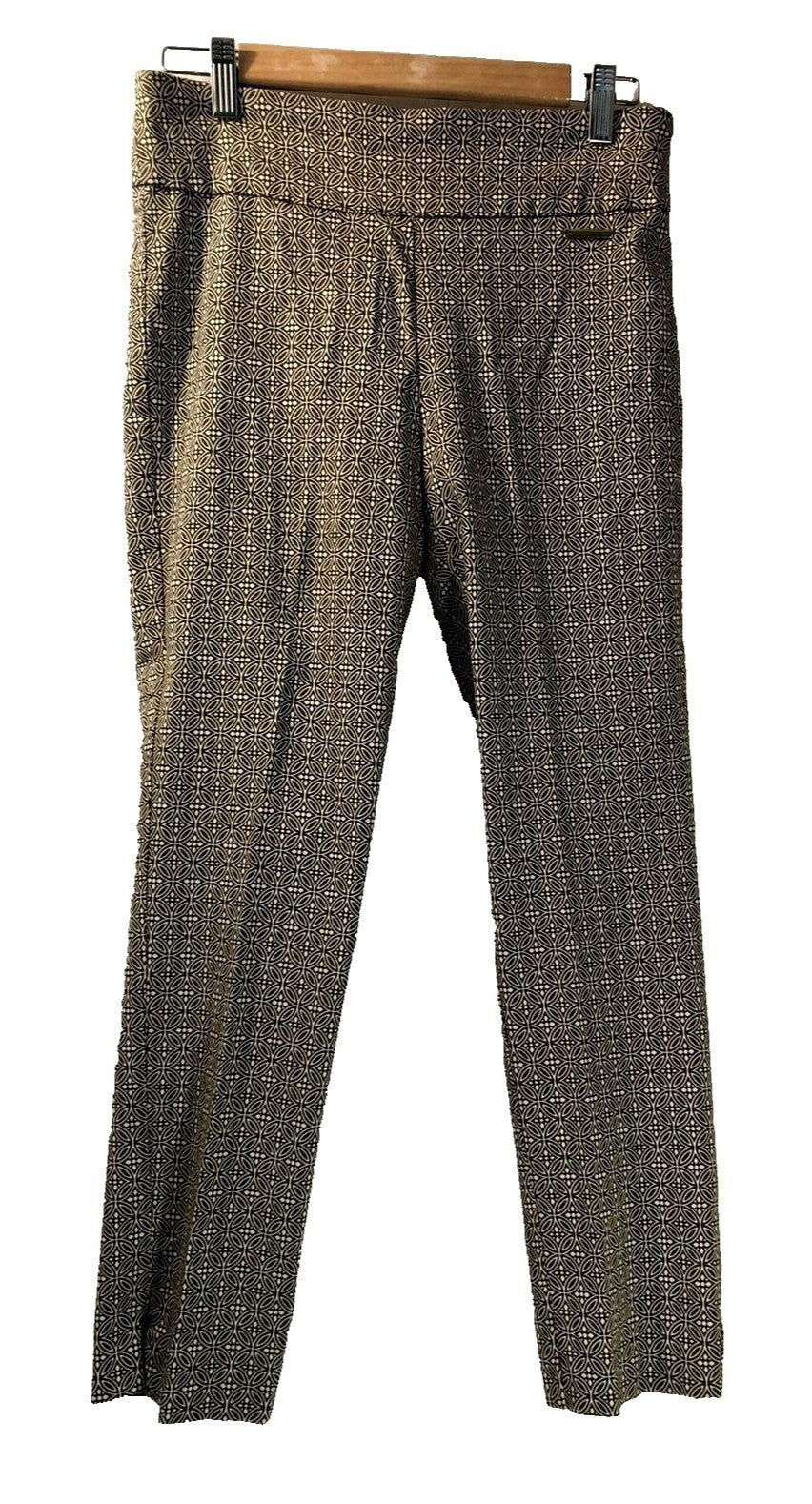 Roz & Ali Womens Geometric Patterned Pants Size 4 Polyester/Spandex