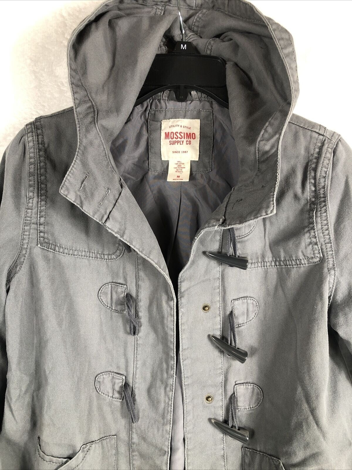 Mossimo Womens Hooded Jacket Gray Coat Adult Medium Jacket With Hood