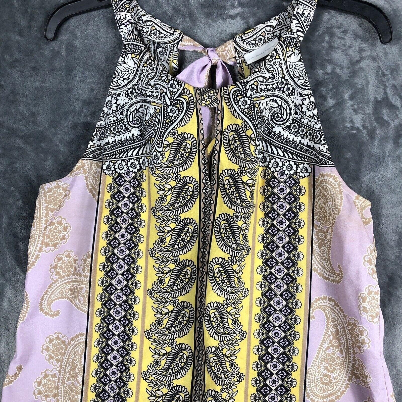 New York & Company Womens Paisley Print Sleeveless Halter Top Yellow/Black