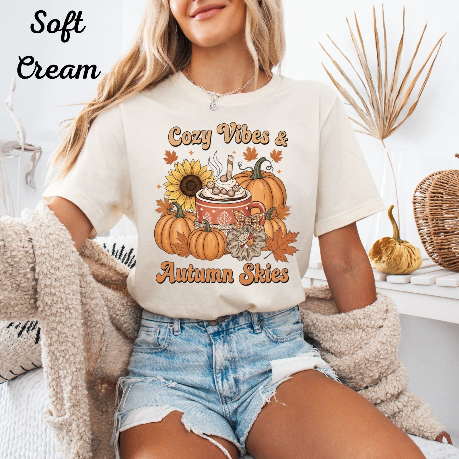 Womens T Shirt Fall Shirt  Cozy Vibes & Autumn Skies Tee  Autumn Top
