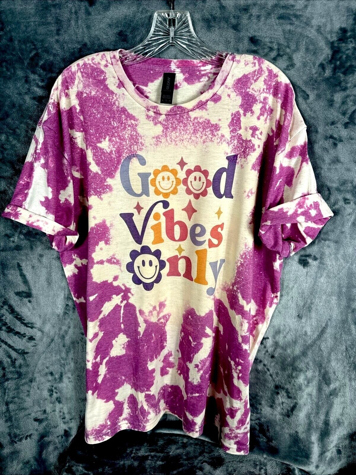 Women’s Shirt Good Vibes Only Tie-Dye Bleached Purple Size Extra Large