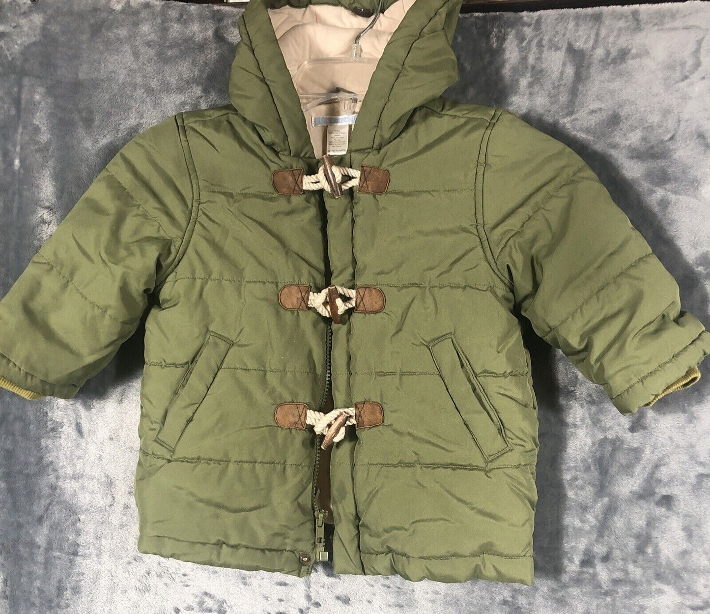 Toddler Green Duffle Coat With Toggle Closures & Hood