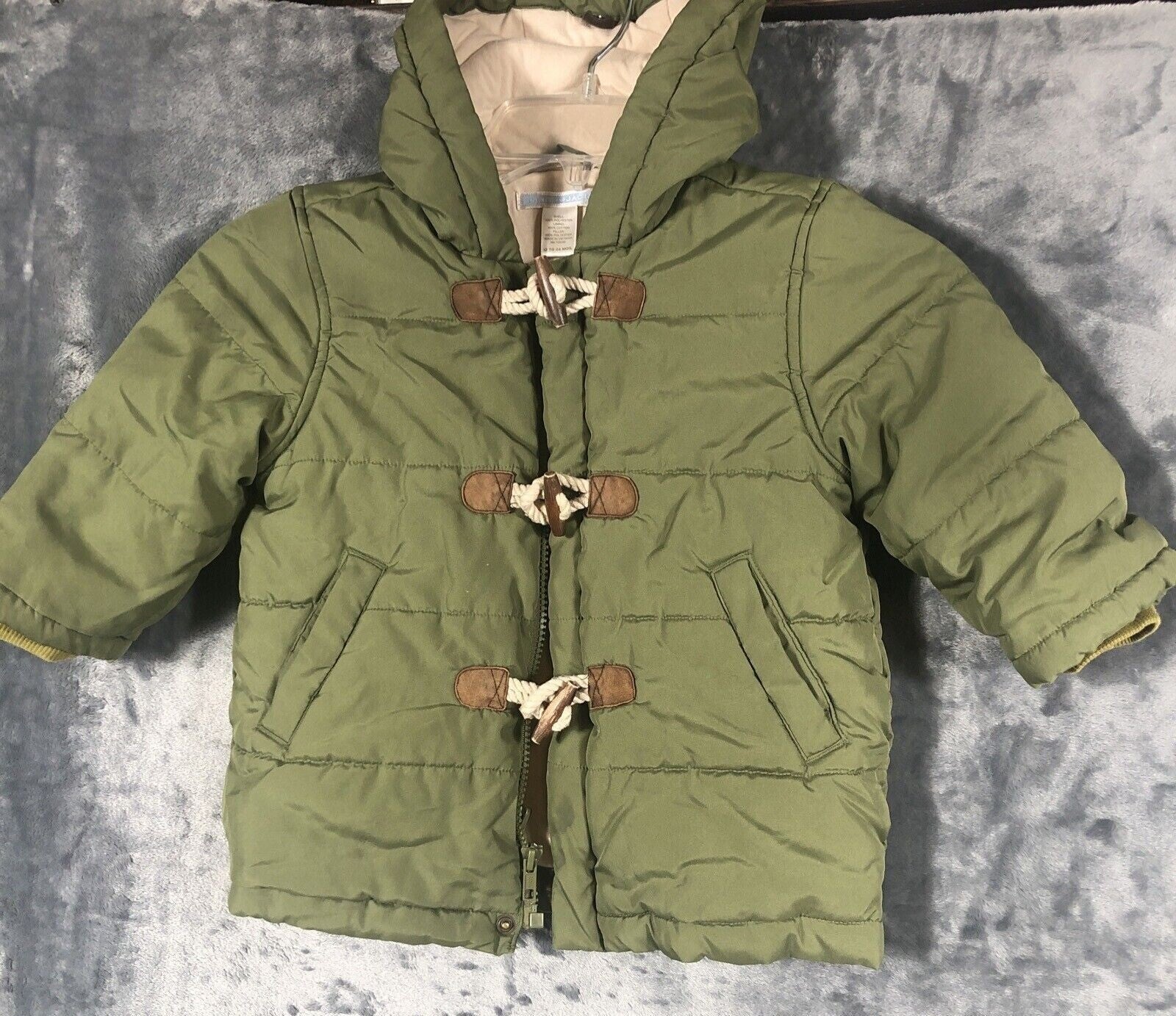 Toddler Green Duffle Coat With Toggle Closures & Hood