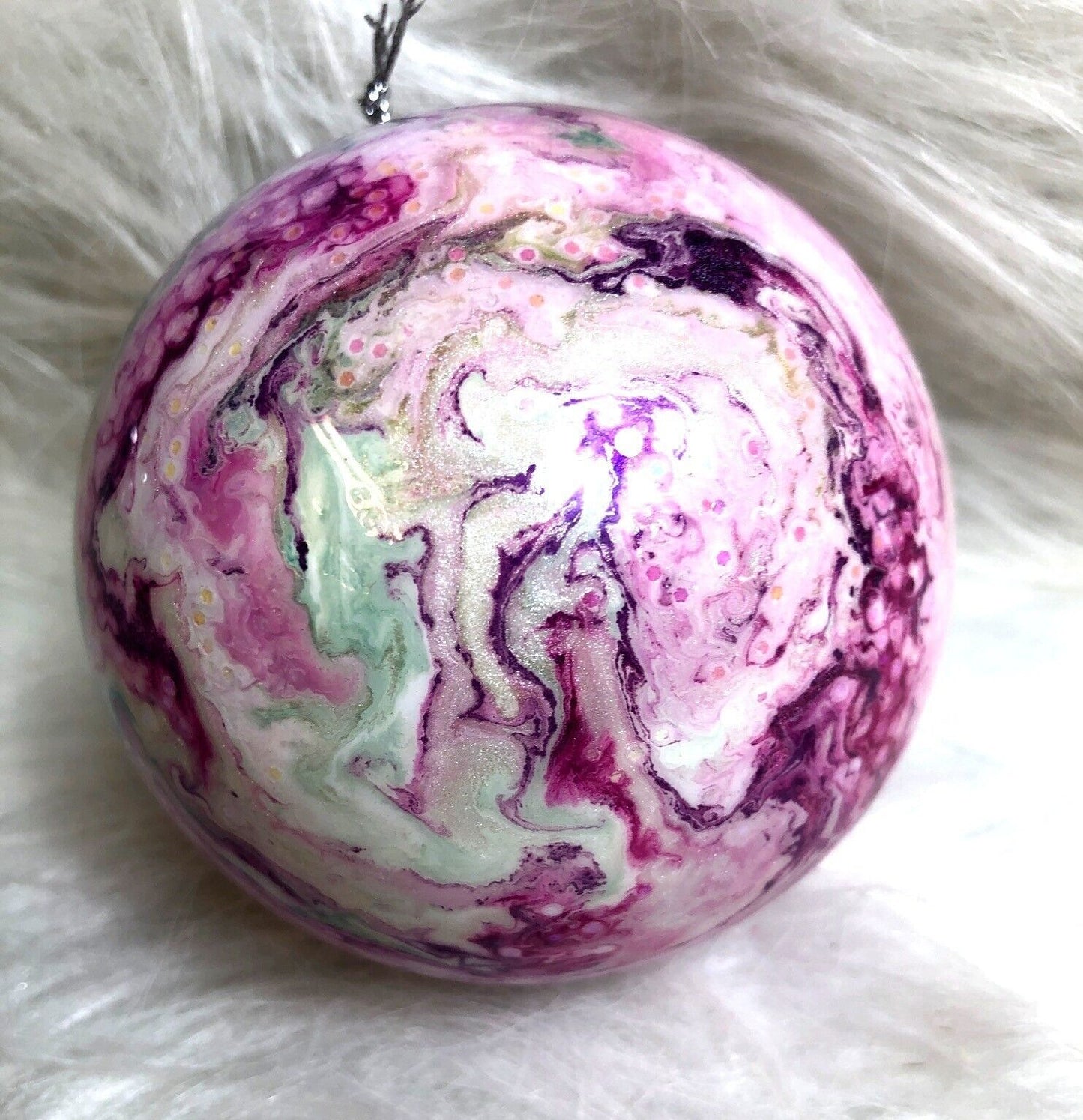 Hand-Painted Swirled Pink & Purple Christmas Ornament 4"