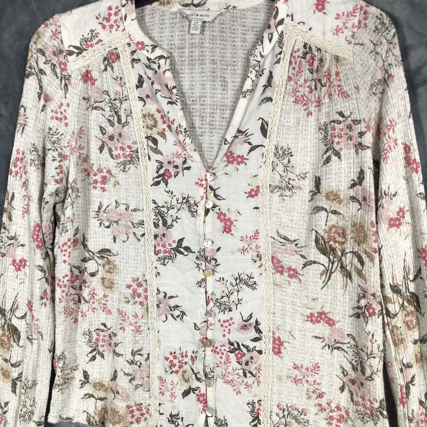 Lucky Brand Women’s Floral Shirt Pearl Buttons Size Small P