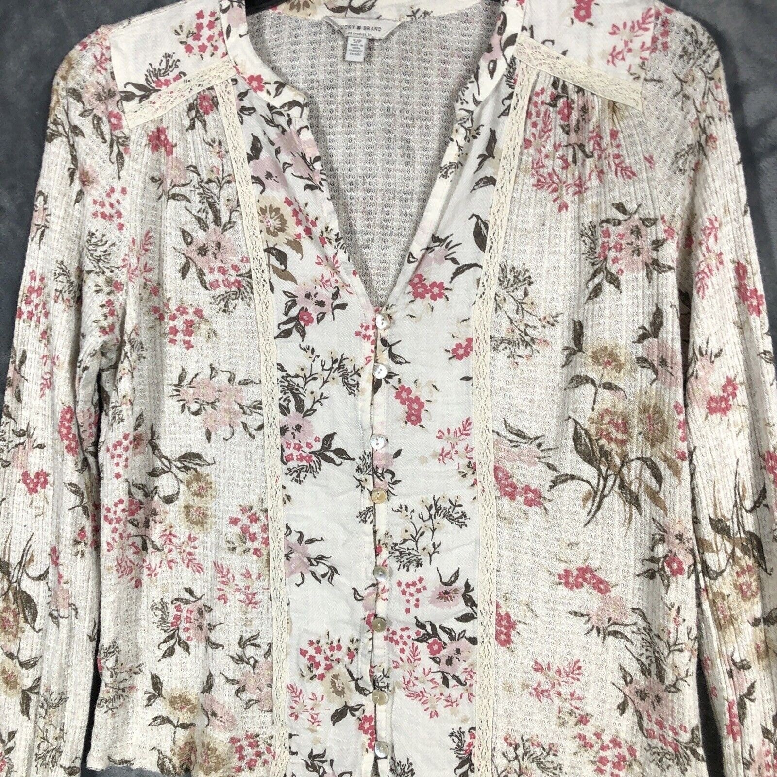 Lucky Brand Women’s Floral Shirt Pearl Buttons Size Small P
