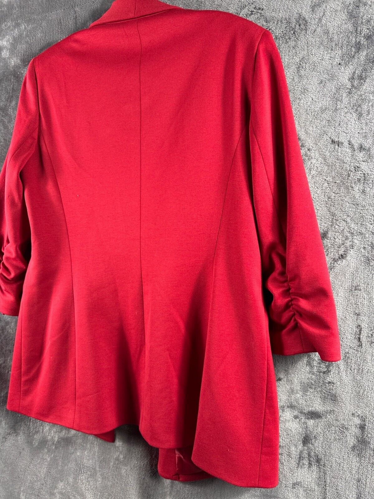 Kasper Womens Red Open-Front Blazer Jacket With Ruched Sleeves & Zipper Pockets
