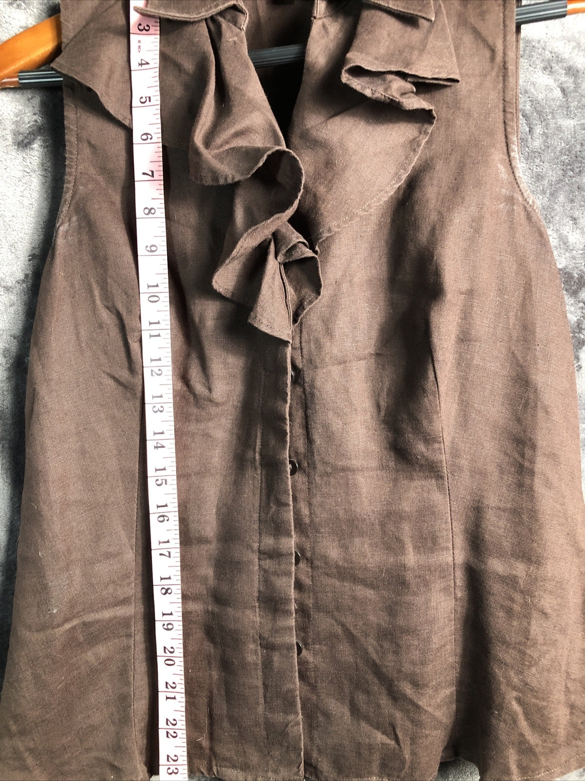 Jones New York Brown Linen Ruffle Button Up Women’s Size S