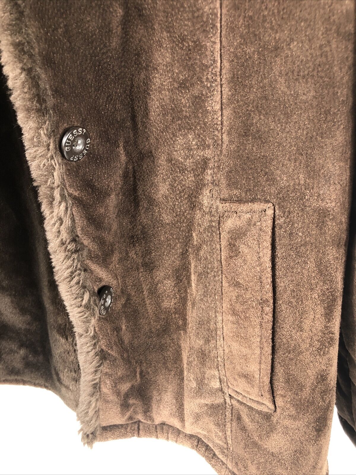 Guess Coat Woman’s Brown Suede Long Sleeve Casual Overcoat Size Adult Large