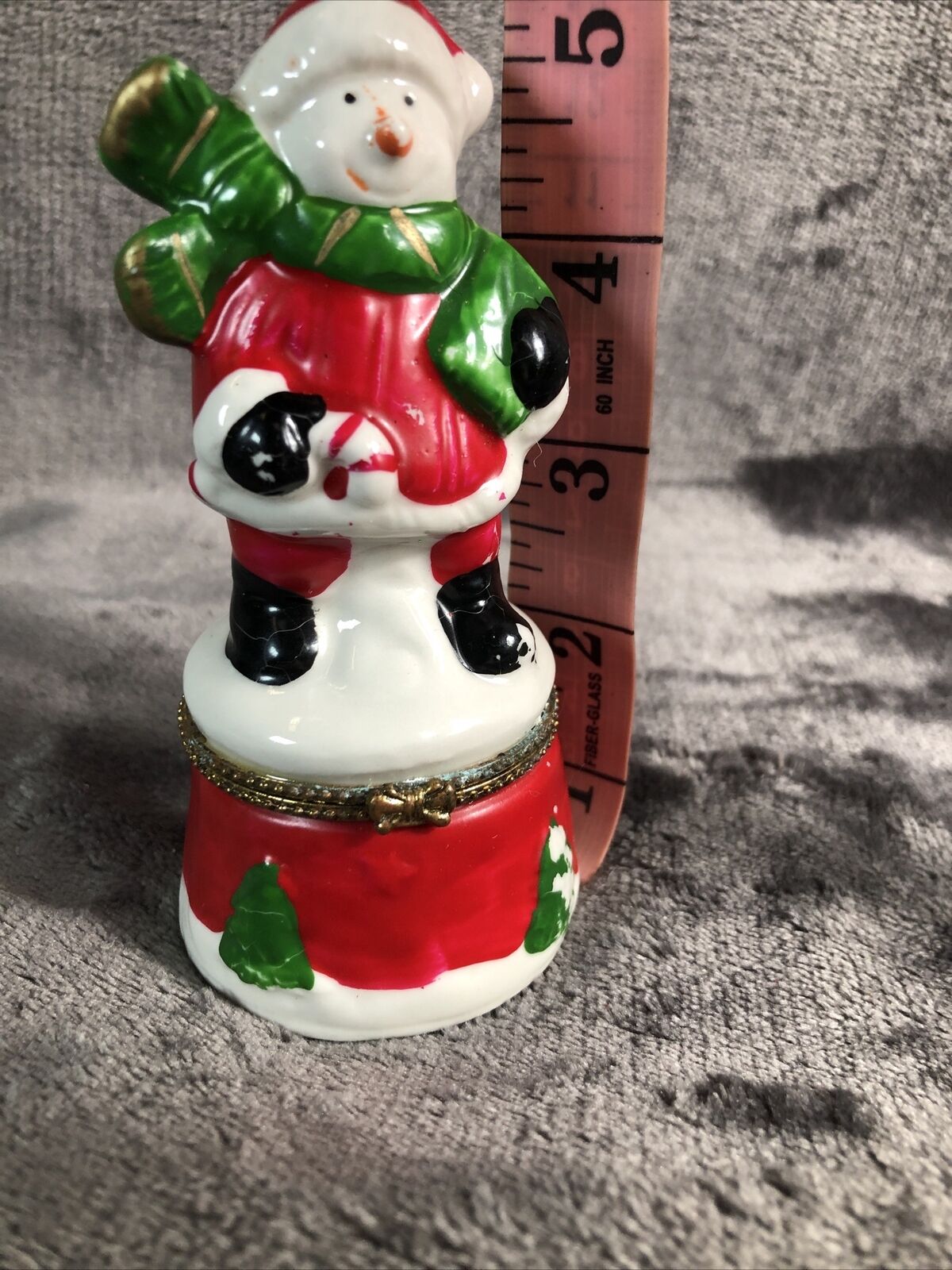Snowman Limoge Box Gold Detail Opens And Shuts Porcelain 5 Inches Tall